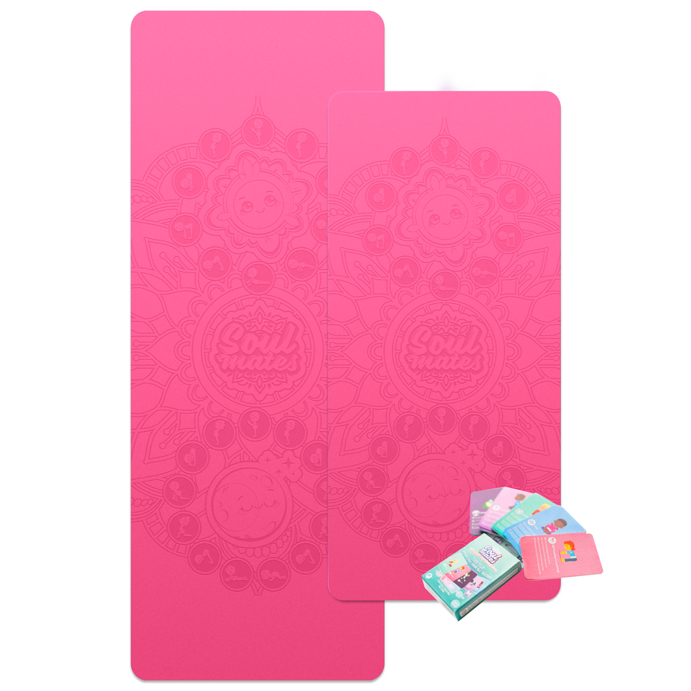 Mummy and Me Yoga Set - Sun & Moon | Matching Pink Yoga Mats for Adults and Kids | Free Yoga Cards | Eco-Friendly | Non-Toxic