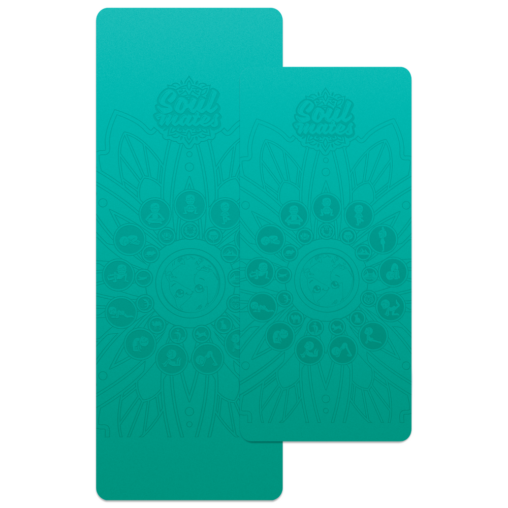 Mummy and Me Yoga Set - Earth | Matching Turquoise Yoga Mats for Adults and Kids | Free Yoga Cards | Eco-Friendly | Non-Toxic