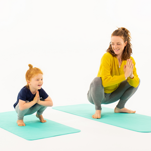 Mummy and Me Yoga Set - Earth | Matching Turquoise Yoga Mats for Adults and Kids | Free Yoga Cards | Eco-Friendly | Non-Toxic