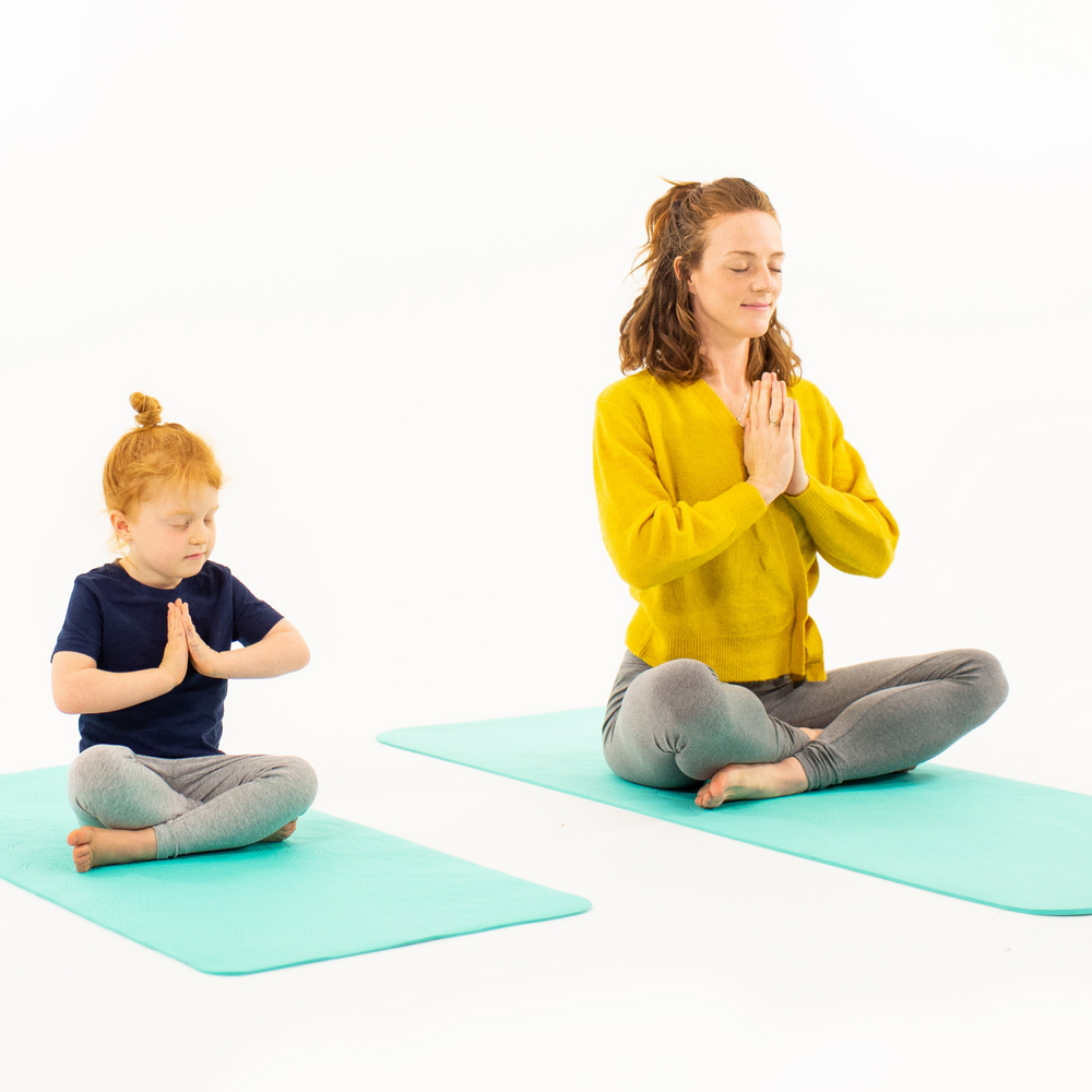 Mummy and Me Yoga Set - Earth | Matching Turquoise Yoga Mats for Adults and Kids | Free Yoga Cards | Eco-Friendly | Non-Toxic