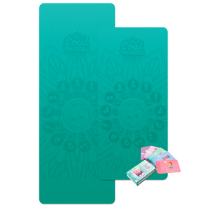 Mummy and Me Yoga Set - Earth | Matching Turquoise Yoga Mats for Adults and Kids | Free Yoga Cards | Eco-Friendly | Non-Toxic